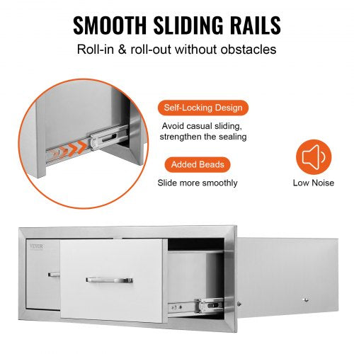 Outdoor Kitchen Drawers 295 Wide Stainless Steel Horizontal Double BBQ Access Drawers With Smooth S 5