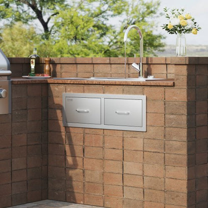Outdoor Kitchen Drawers 29.5" Wide, Stainless Steel Horizontal Double BBQ Access Drawers with Smooth Sliding Rails