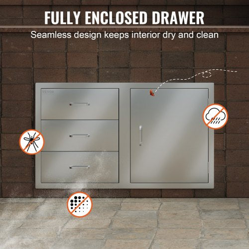Outdoor Kitchen Drawer Combo 383W Stainless Steel Triple Drawers With Side Access Door For BBQ Isla 6