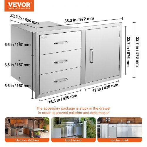 Outdoor Kitchen Drawer Combo 383W Stainless Steel Triple Drawers With Side Access Door For BBQ Isla 7