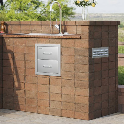 Outdoor Kitchen Drawers, Stainless Steel BBQ Island Storage with Smooth Sliding Rails, Handle