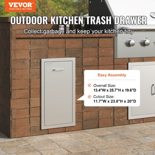 Outdoor Kitchen Trash Drawer  Stainless Steel PullOut Bin For Grill Station HeavyDuty Roll Out Tras 2