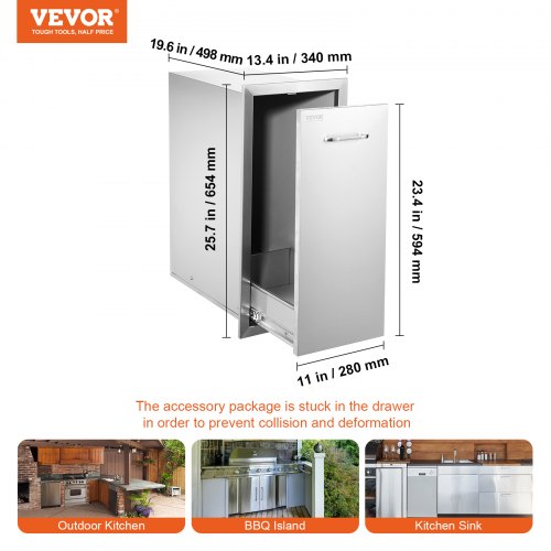 Outdoor Kitchen Trash Drawer  Stainless Steel PullOut Bin For Grill Station HeavyDuty Roll Out Tras 7