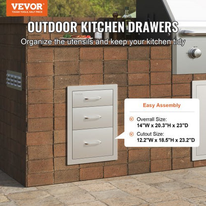 Outdoor Kitchen Drawers HeavyDuty Stainless Steel Triple Storage With Handle 2
