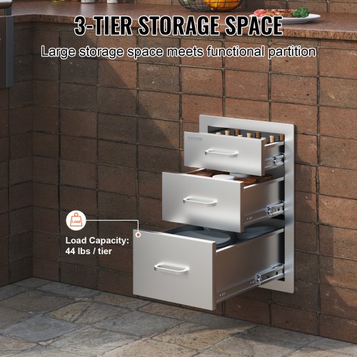 Outdoor Kitchen Drawers HeavyDuty Stainless Steel Triple Storage With Handle 3
