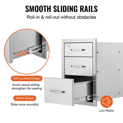 Outdoor Kitchen Drawers HeavyDuty Stainless Steel Triple Storage With Handle 5