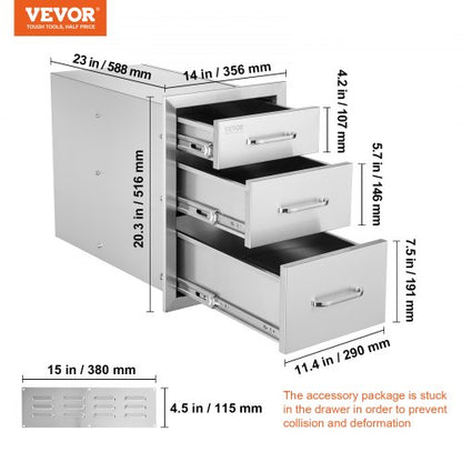 Outdoor Kitchen Drawers HeavyDuty Stainless Steel Triple Storage With Handle 7