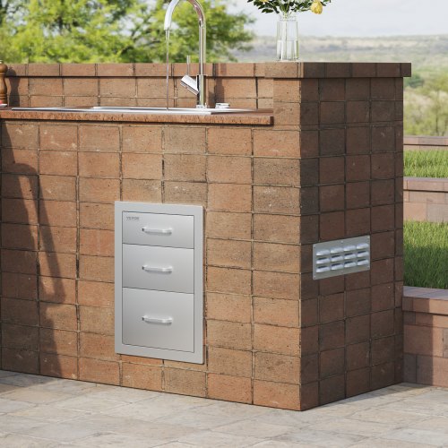 Outdoor Kitchen Drawers, Heavy-Duty Stainless Steel Triple Storage with Handle
