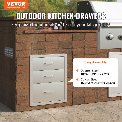 Stainless Steel Outdoor Kitchen BBQ Drawers Triple Access Chrome Handle Trash Drawer For Builtin BB 1