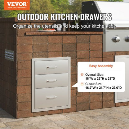 Stainless Steel Outdoor Kitchen BBQ Drawers Triple Access Chrome Handle Trash Drawer For Builtin BB 1