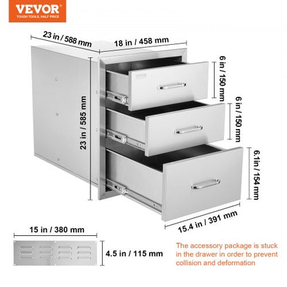 Stainless Steel Outdoor Kitchen BBQ Drawers Triple Access Chrome Handle Trash Drawer For Builtin BB 10