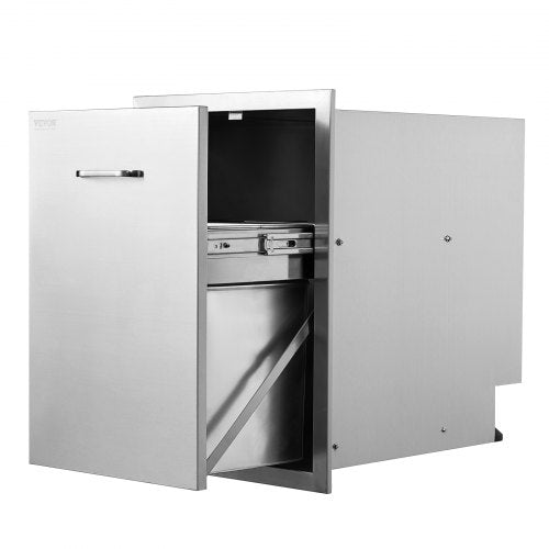 Stainless Steel Pull Out Trash Drawer, Outdoor BBQ Island Trash Bin with Smooth Rails & Handle, Raised Style Pull-Out