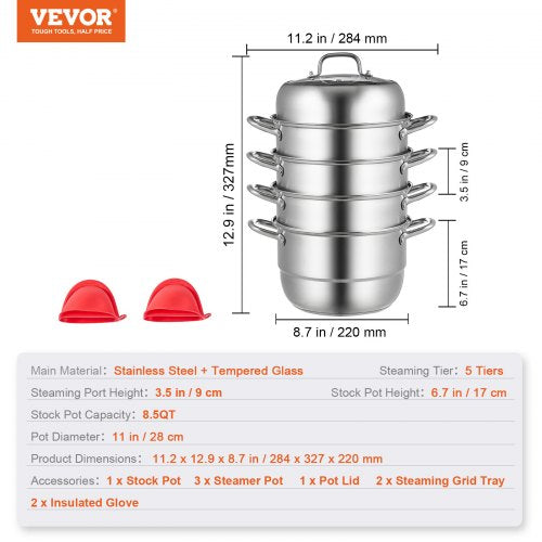 Stainless Steel Steamer Pot MultiLayer Cookware With Tempered Glass Lid  Handles Work On Gas Electr 7