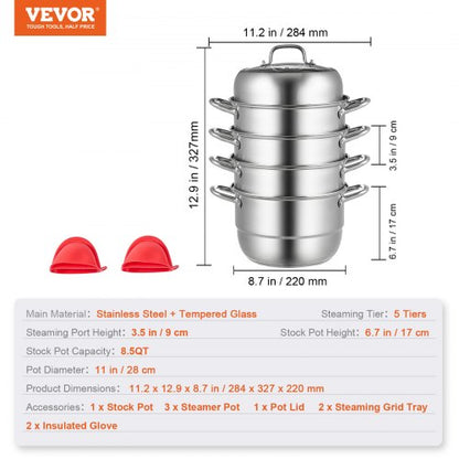 Stainless Steel Steamer Pot MultiLayer Cookware With Tempered Glass Lid  Handles Work On Gas Electr 7