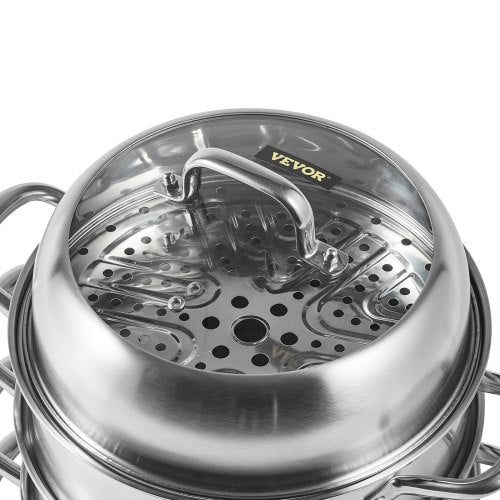 Stainless Steel Steamer Pot MultiLayer Cookware With Tempered Glass Lid  Handles Work On Gas Electr 9