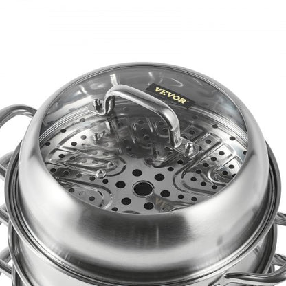 Stainless Steel Steamer Pot MultiLayer Cookware With Tempered Glass Lid  Handles Work On Gas Electr 9