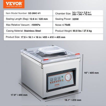 Commercial Chamber Vacuum Sealer – 110V Packaging Machine with 260mm Seal Bar