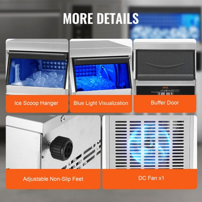 88lbs24H Commercial Ice Maker Automatic Operation Clear Cube Machine With Water Filter Scoop  Hose  6