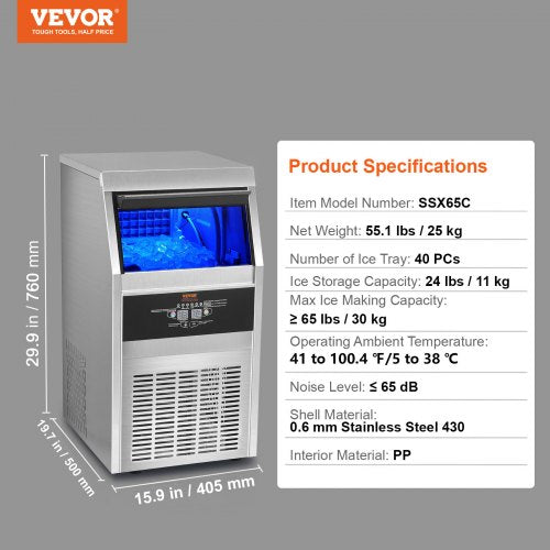 88lbs24H Commercial Ice Maker Automatic Operation Clear Cube Machine With Water Filter Scoop  Hose  7