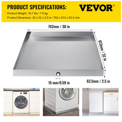 Heavy Duty Washer Drip Pan Gauge Galvanized Steel Washing Machine Tray With Drain Hole  Adapter 7