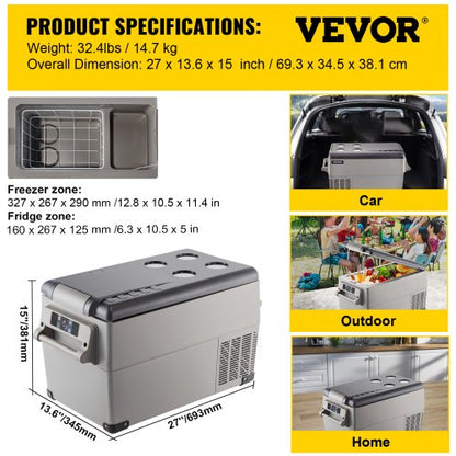Portable Refrigerator Dual Zone Car Fridge Freezer with App Control, DC/AC Powered for Camping, Travel, Fishing & Home