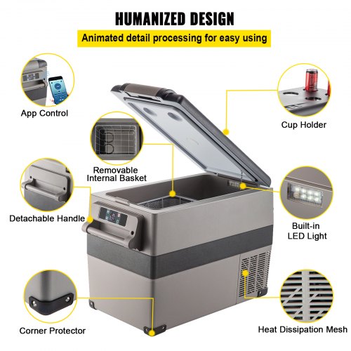 Refrigerator Portable Car Fridge Freezer with Fast Cooling, App Control, DC & AC for Travel, Camping, Home