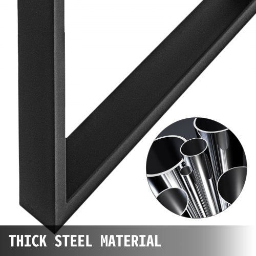 Black Steel Table Legs Set, Heavy Duty Square Box Section Industrial Country Style Dining Table Desk Legs for Wood