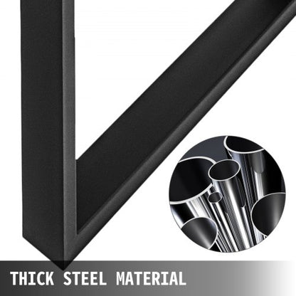 Black Steel Table Legs Set, Heavy Duty Square Box Section Industrial Country Style Dining Table Desk Legs for Wood