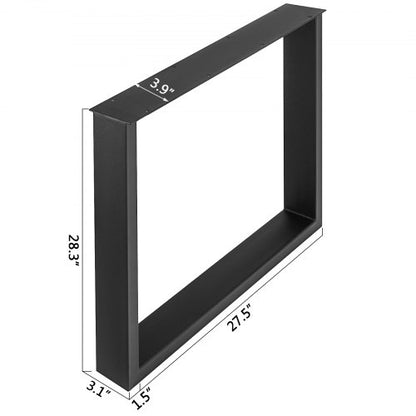 Black Steel Table Legs Set, Heavy Duty Square Box Section Industrial Country Style Dining Table Desk Legs for Wood