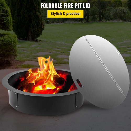 Round Foldable Fire Pit Lid Stainless Steel Spark Screen Snuff Cover HeavyDuty Fire Pit Ring With H