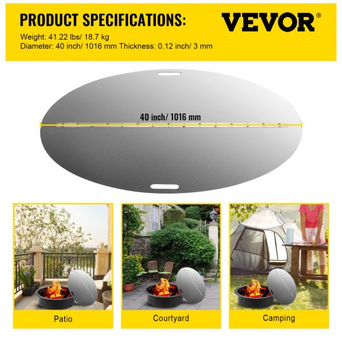 Round Foldable Fire Pit Lid Stainless Steel Spark Screen Snuff Cover HeavyDuty Fire Pit Ring With H