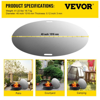 Round Foldable Fire Pit Lid Stainless Steel Spark Screen Snuff Cover HeavyDuty Fire Pit Ring With H