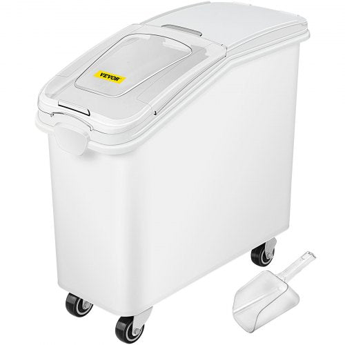 Food Ingredient Bin with Scoop, Cup Storage Container with Sliding Lid & Wheels, Commercial Kitchen Grain & Flour