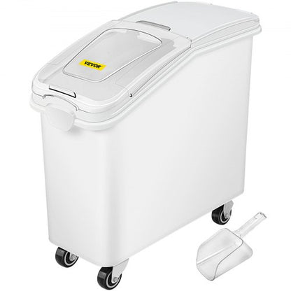 Food Ingredient Bin with Scoop, Cup Storage Container with Sliding Lid & Wheels, Commercial Kitchen Grain & Flour