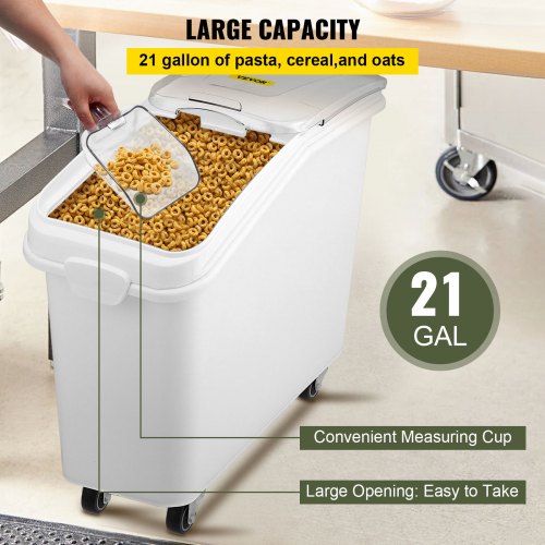Food Ingredient Bin With Scoop Cup Storage Container With Sliding Lid  Wheels Commercial Kitchen Gr 3