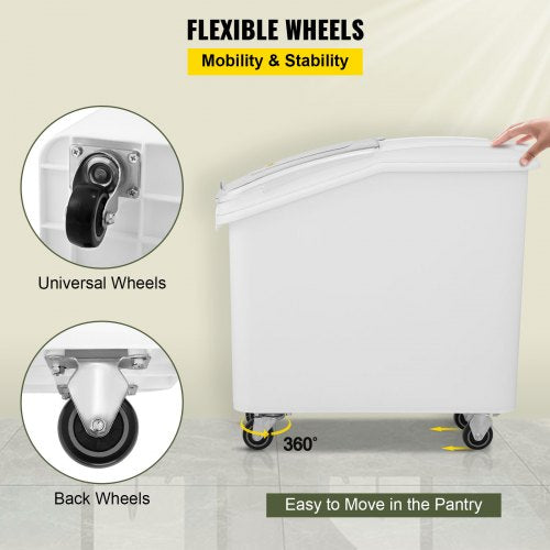 Food Ingredient Bin With Scoop Cup Storage Container With Sliding Lid  Wheels Commercial Kitchen Gr 6