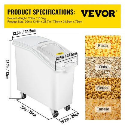 Food Ingredient Bin With Scoop Cup Storage Container With Sliding Lid  Wheels Commercial Kitchen Gr 7