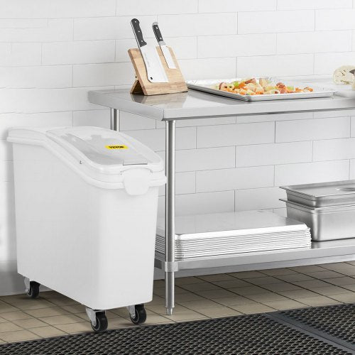 Food Ingredient Bin With Scoop Cup Storage Container With Sliding Lid  Wheels Commercial Kitchen Gr 1