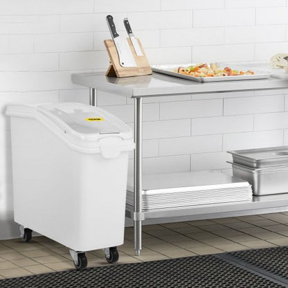 Food Ingredient Bin With Scoop Cup Storage Container With Sliding Lid  Wheels Commercial Kitchen Gr 1