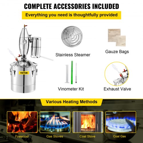 70L 185Gal Alcohol Distiller 304 Stainless Steel Wine Making Boiler Home Kit With Thermometer For W 6