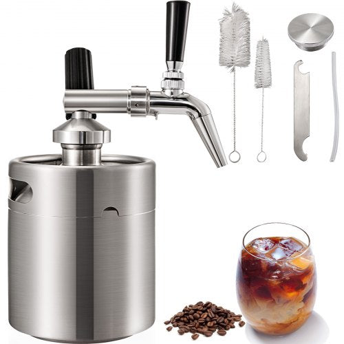 2L Nitro Brew Coffee Maker, Professional Nitro Cold Brew Coffee Maker, Portable Stainless Steel Keg with Easy-Pour