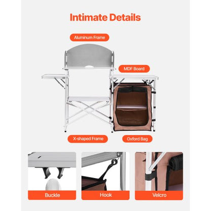 Portable Camping Kitchen Table Foldable Picnic Cabinet With Storage Rack Windshield  Side Tables 4