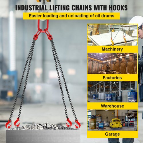 5ft G80 Alloy Steel Chain Sling 516 4Leg Engine Lift Chain With Grab Hooks 3 Ton11000 Lbs Capacity 2