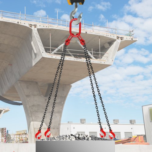 5ft G80 Alloy Steel Chain Sling, 5/16" 4-Leg Engine Lift Chain with Grab Hooks (3 Ton/11,000 lbs Capacity)