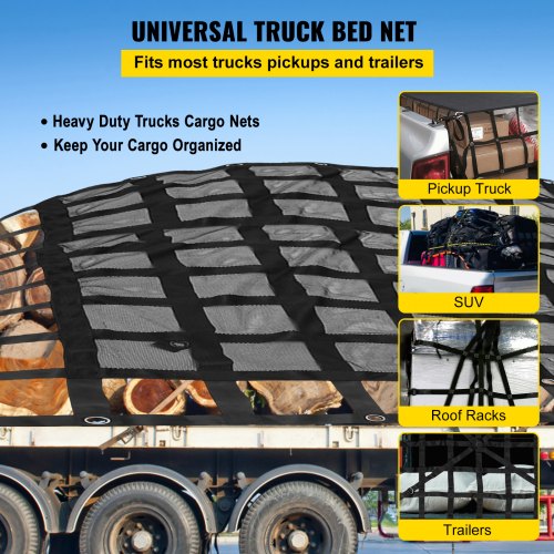 Heavy Duty Cargo Net For Pickup Truck Bed Includes Mesh Cam Buckles SHooks Cross Straps Fits Traile 2