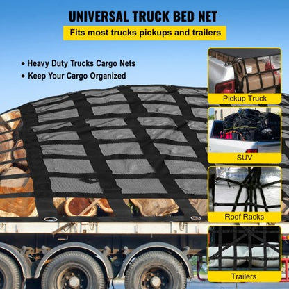 Heavy Duty Cargo Net For Pickup Truck Bed Includes Mesh Cam Buckles SHooks Cross Straps Fits Traile 2