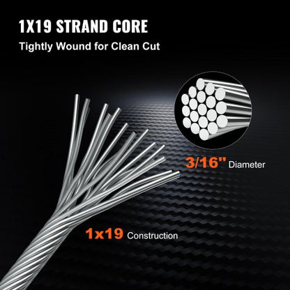 500ft 316 Stainless Steel Wire Rope 316 Inch Steel Wire Cable With 1x19 Strands 4700lbs Breaking St 4