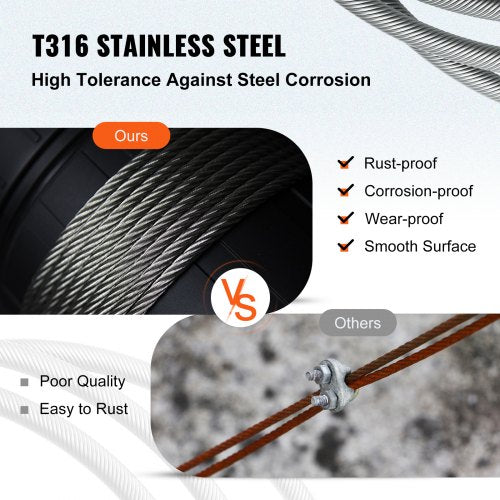 1000ft 1x19 Strands Construction Braided Aircraft Cable 316 Stainless Steel Wire Rope For Deck Rail 3