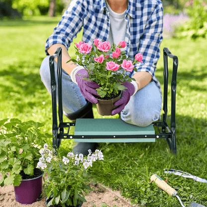 Foldable Garden Kneeler And Seat With Cushion Pad And Tool Pouch 2