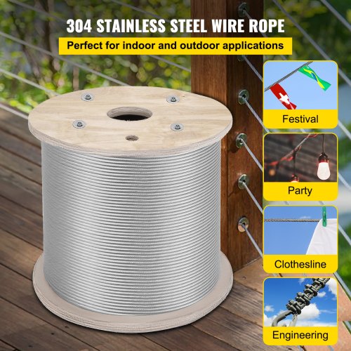 200FT T304 Stainless Steel Wire Rope 14 7x19 Steel Cable For Railing Decking  DIY Balustrade 6400lb 2